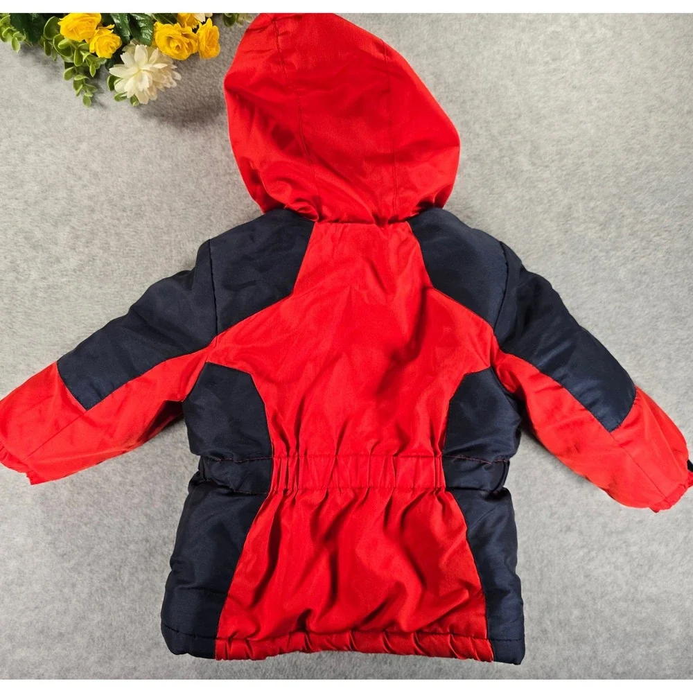 OshKosh B'gosh Toddler Boys Red Navy Colorblock Hooded Winter Puffer Jacket‎ 18M